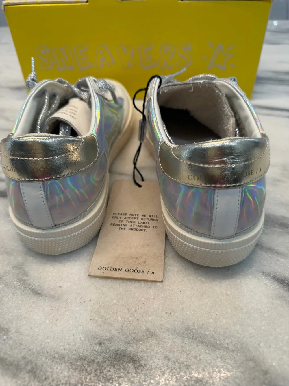 Golden Goose May Kids Holographic Silver & White Low-Top Sneakers size 35